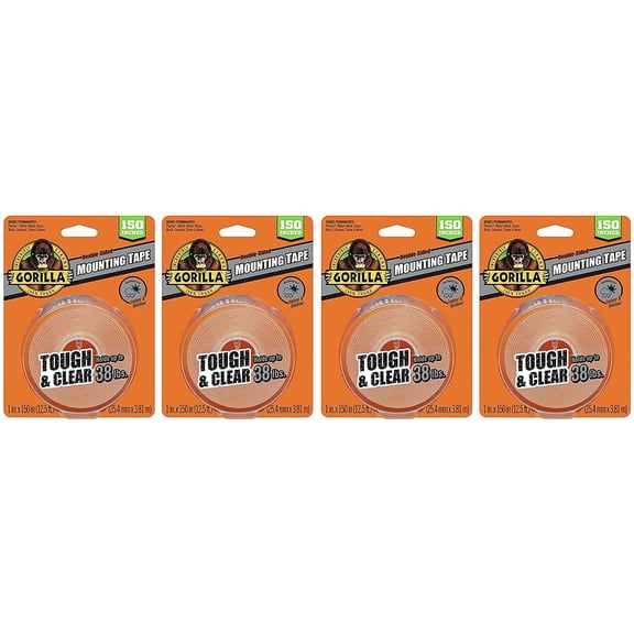 Gorilla 6036002 Tough & Clear XL Mounting Tape, 150 inches, Clear Fur Pak