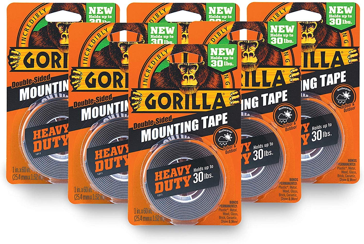 Gorilla 60550016 DoubleSided Heavy Duty Mounting Tape, Black, 6 Count