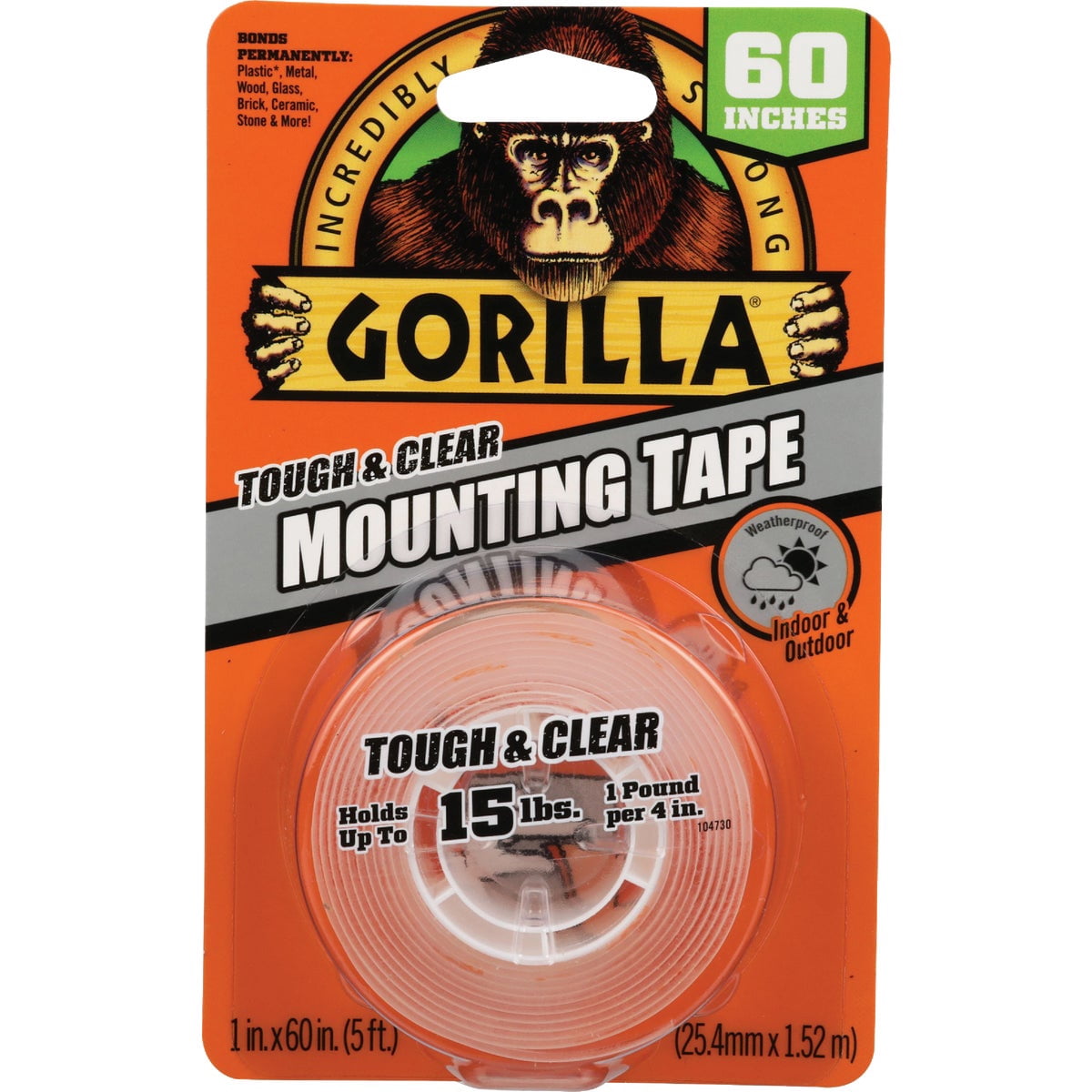 Gorilla Tough Mounting Tape Double-Sided - Clear - Pack of 36, 1" x 60"