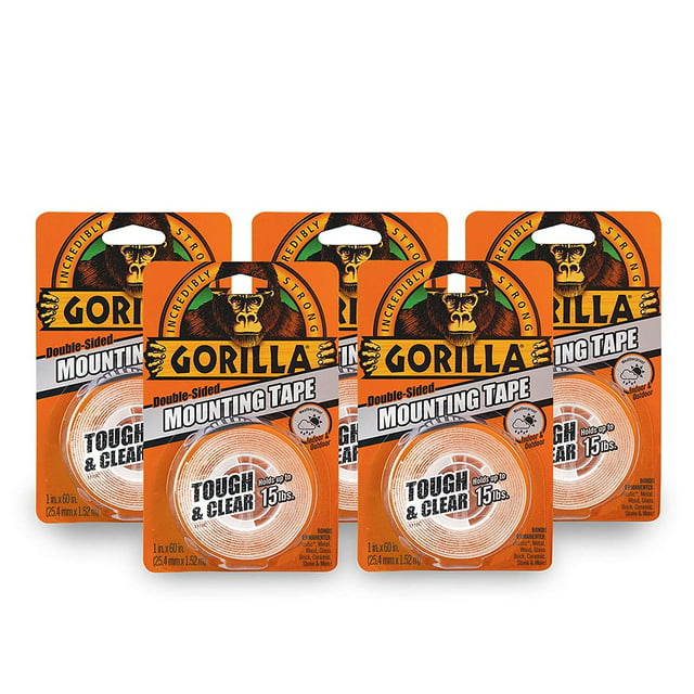 Gorilla 6065003 Double Sided Mounting Tape Tough & Clear 1 in. x 60 in. (Pack of 5)