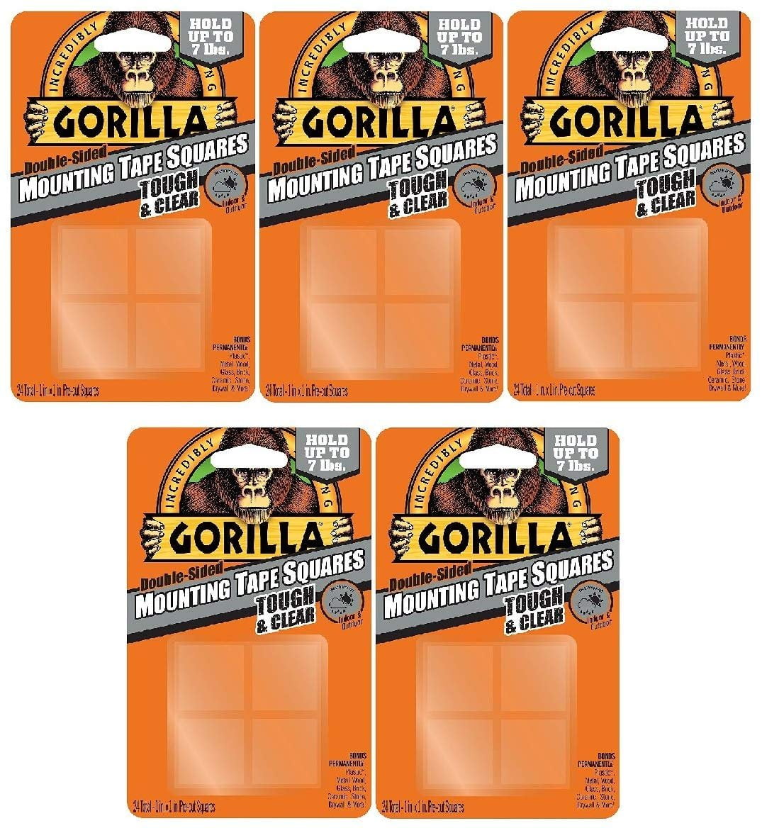 Gorilla 6067201 Mounting Tape Squares, Tough & Clear 5 Pack