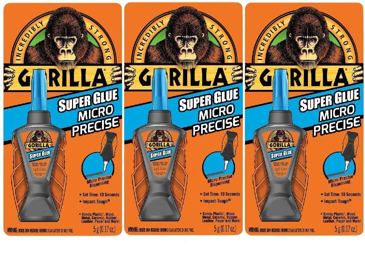 Gorilla 6770002 Micro Precise Super Glue, 5g, Clear - 3 Pack
