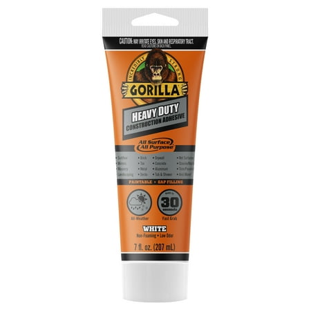 Gorilla Heavy Duty Construction Adhesive, White Glue, 7 Ounce Squeeze Tube