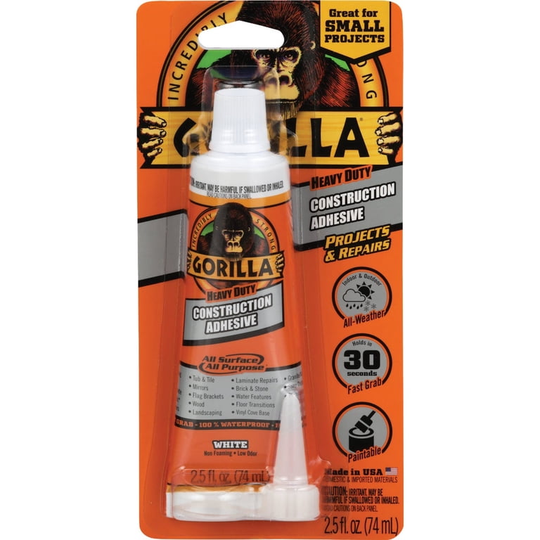 Gorilla Heavy Duty Construction Adhesive, 2.5 ounce Squeeze Tube