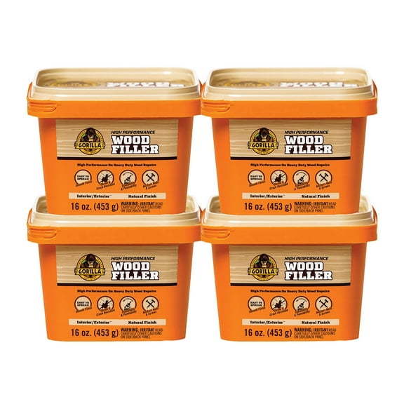 Gorilla All Purpose Wood Filler, 16 Ounce Tub, Natural Pack of 4