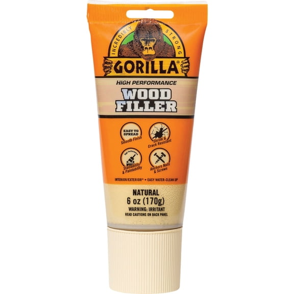 Gorilla All Purpose Wood Filler, Natural Color, 6 Ounce Tube (Pack of 2) - Water Resistant for Indoor or Outdoor Projects and Repairs