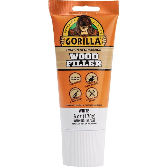 Gorilla All Purpose Wood Filler, White Wood Filler, 6 Ounce Tube (Pack of 2) - Water Resistant for Indoor or Outdoor Projects and Repairs