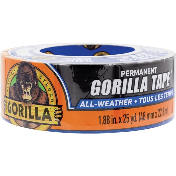 Gorilla All Weather Outdoor Waterproof Duct Tape, 1.88" x 25 Yard, Black (3 Pack)