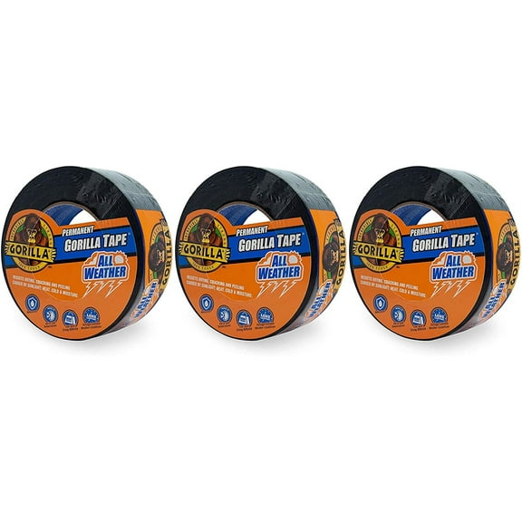Gorilla All Weather Outdoor Waterproof Duct Tape, 1.88" x 25 Yard, Black (3 Pack)