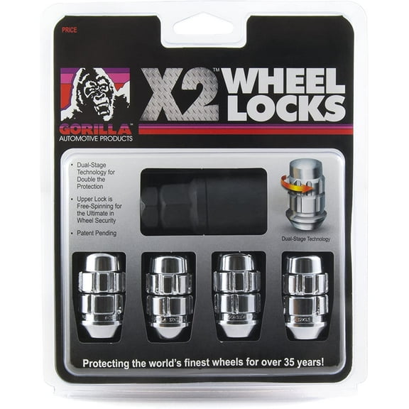 Gorilla Automotive (71631X) 12mm x 1.50 Thread Size Acorn Chrome X2 Wheel Lock, (Pack of 4)
