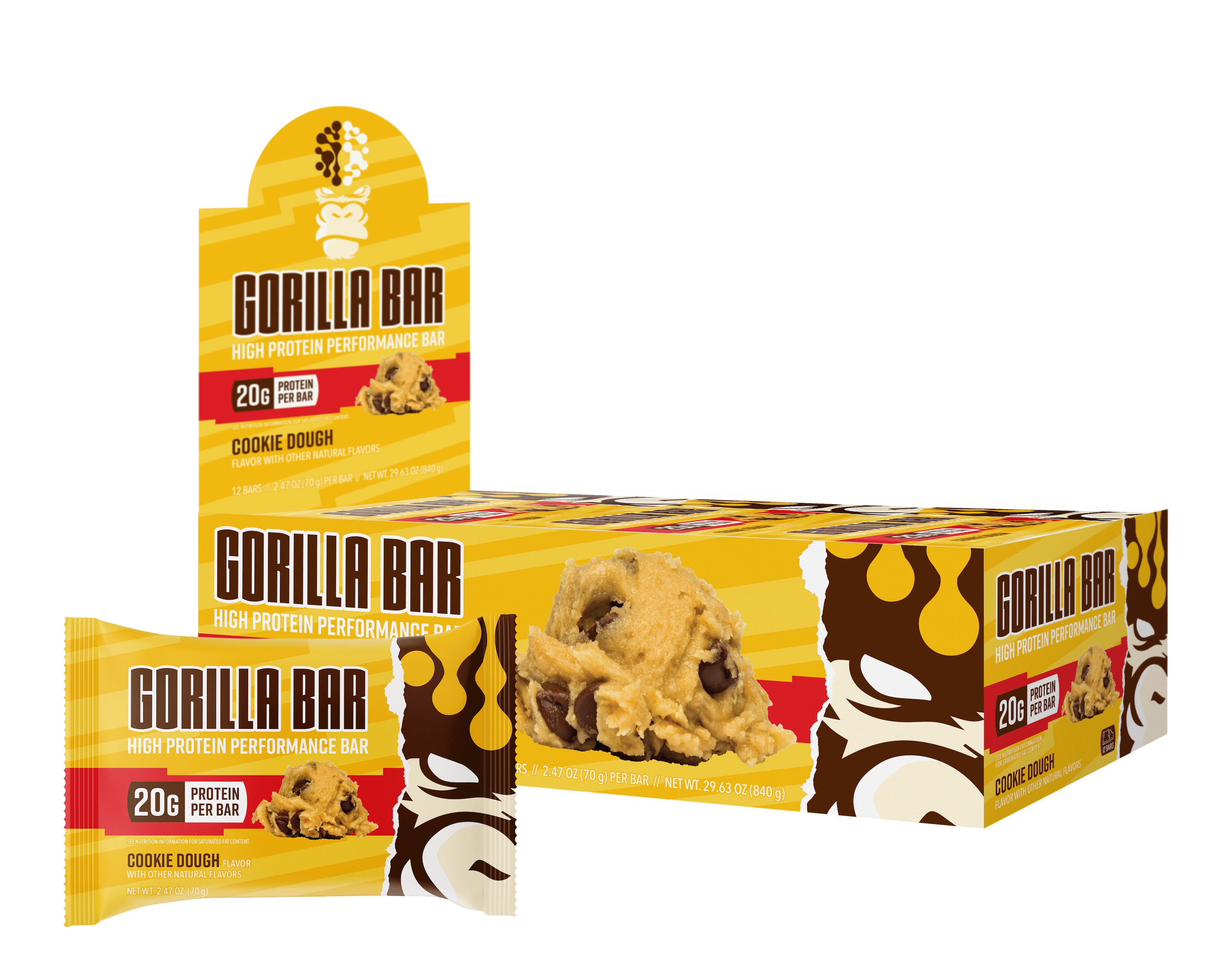 Gorilla Bar, Cookie Dough, 20g Protein, 12 Count Box