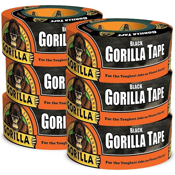 Gorilla Duct Tape - Black, 1.88 In x 12 Yds - 6 Pack