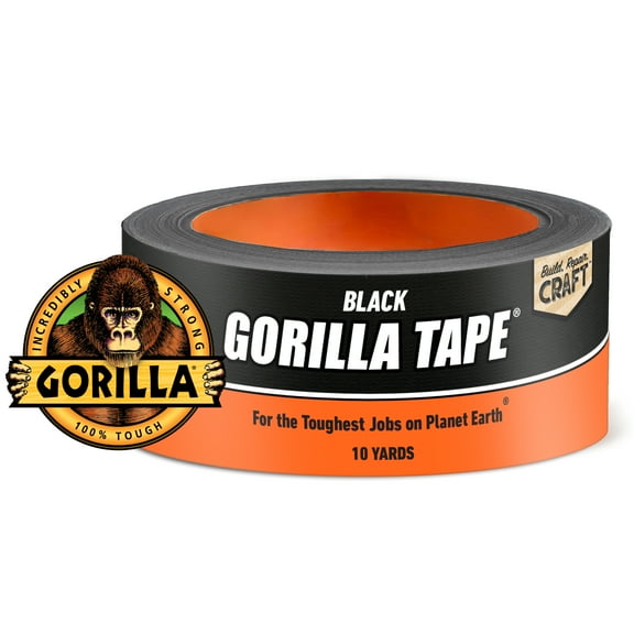 Gorilla Black Polyethylene Coated Cloth Duct Tape, 10 Yards x 1.88 inches, Single Roll