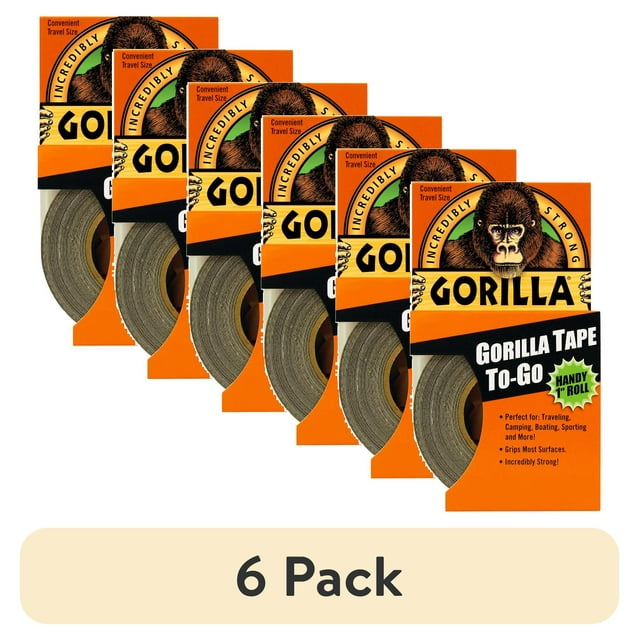 (6 pack) Gorilla Black Tape toGo Handy Roll, 1 in x 10 Yard Roll