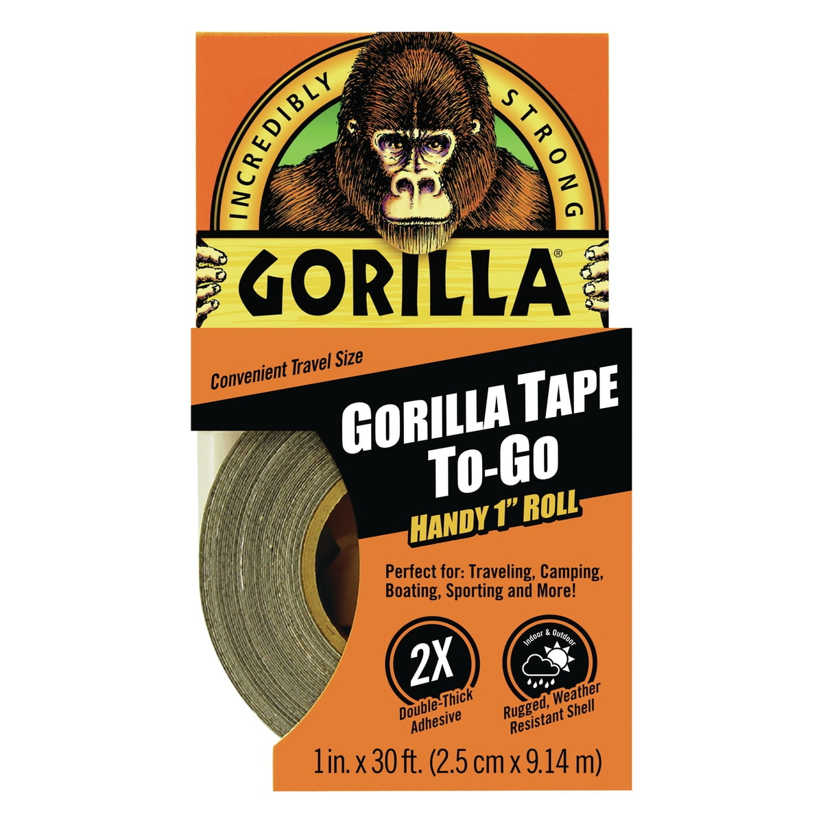 Gorilla Black Tape to-Go Handy Roll, 1 in x 10 Yard Roll