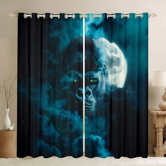 Gorilla Blackout&nbsp;Curtains for Bedroom Gothic Chimpanzee Curtains for Living Room,Goth Woodland Animals Curtains&nbsp;&&nbsp;Drapes 2 Panels 42"Wx63"L