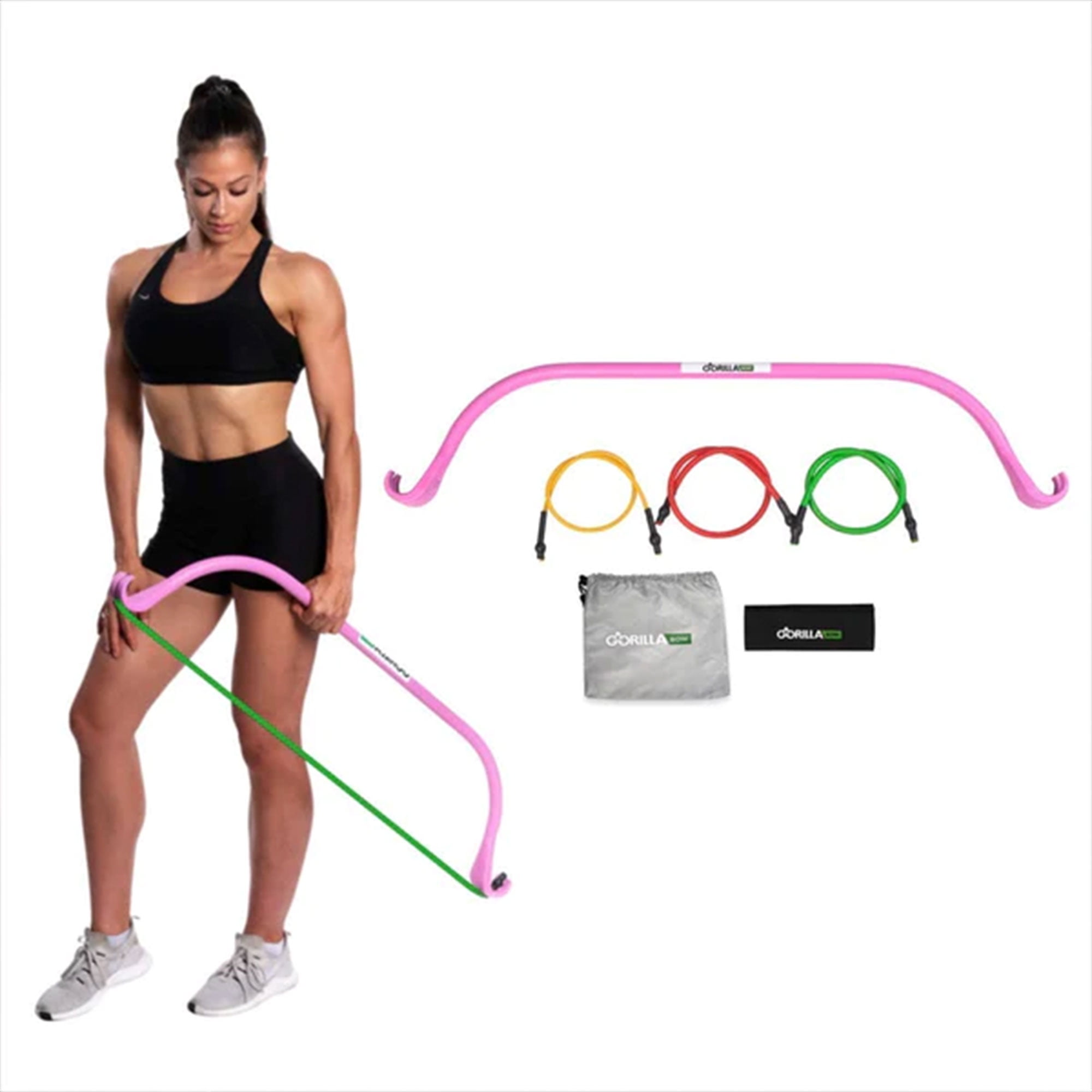 Lite Gorilla Bow Portable Home Gym Resistance Bands and Bar System for Travel, Fitness, Weightlifting and Exercise Kit, Full Body Workout Equipment Set