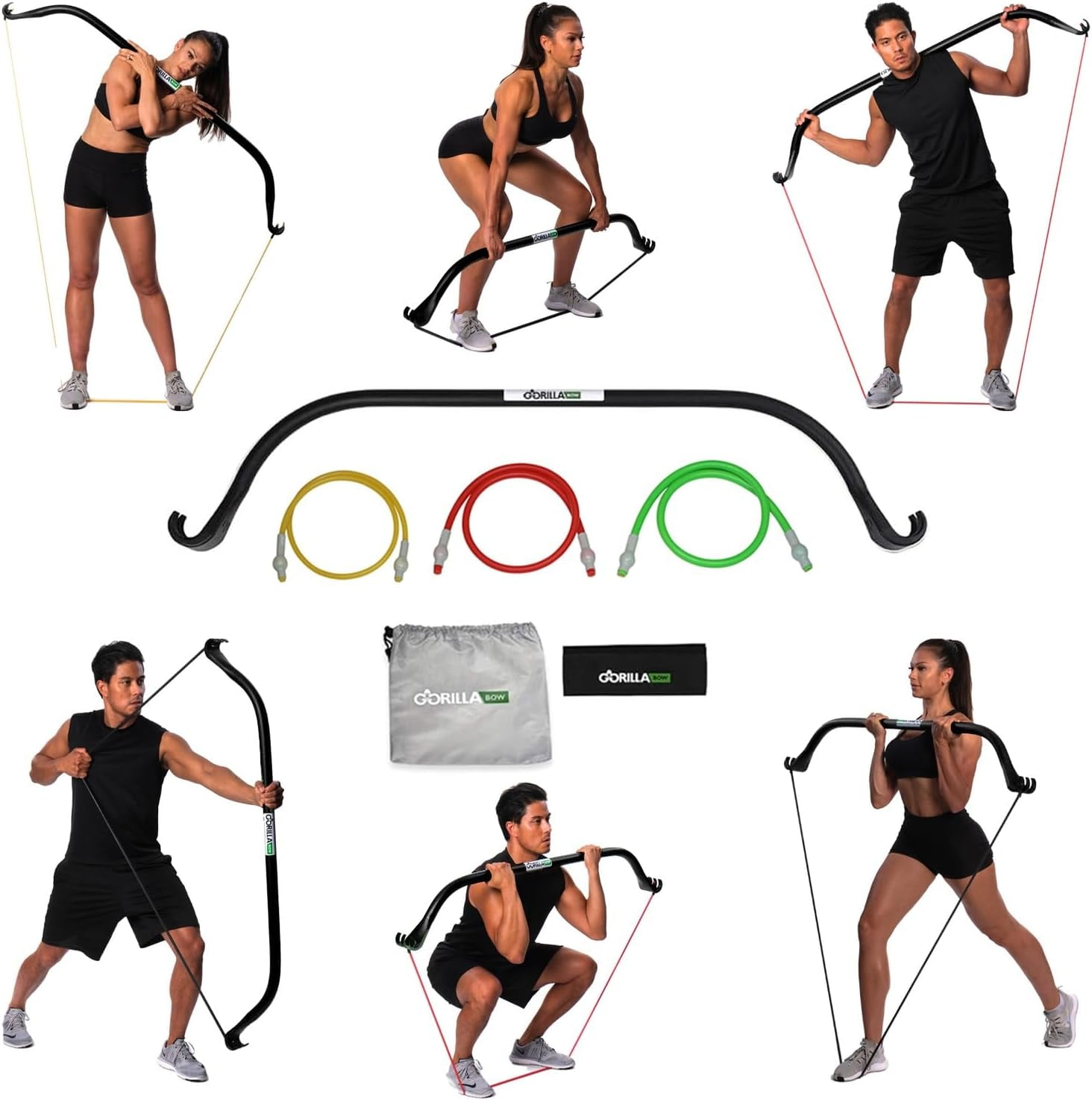 Lite Gorilla Bow Portable Home Gym Resistance Bands and Bar System for Travel, Fitness, Weightlifting and Exercise Kit, Full Body Workout Equipment Set