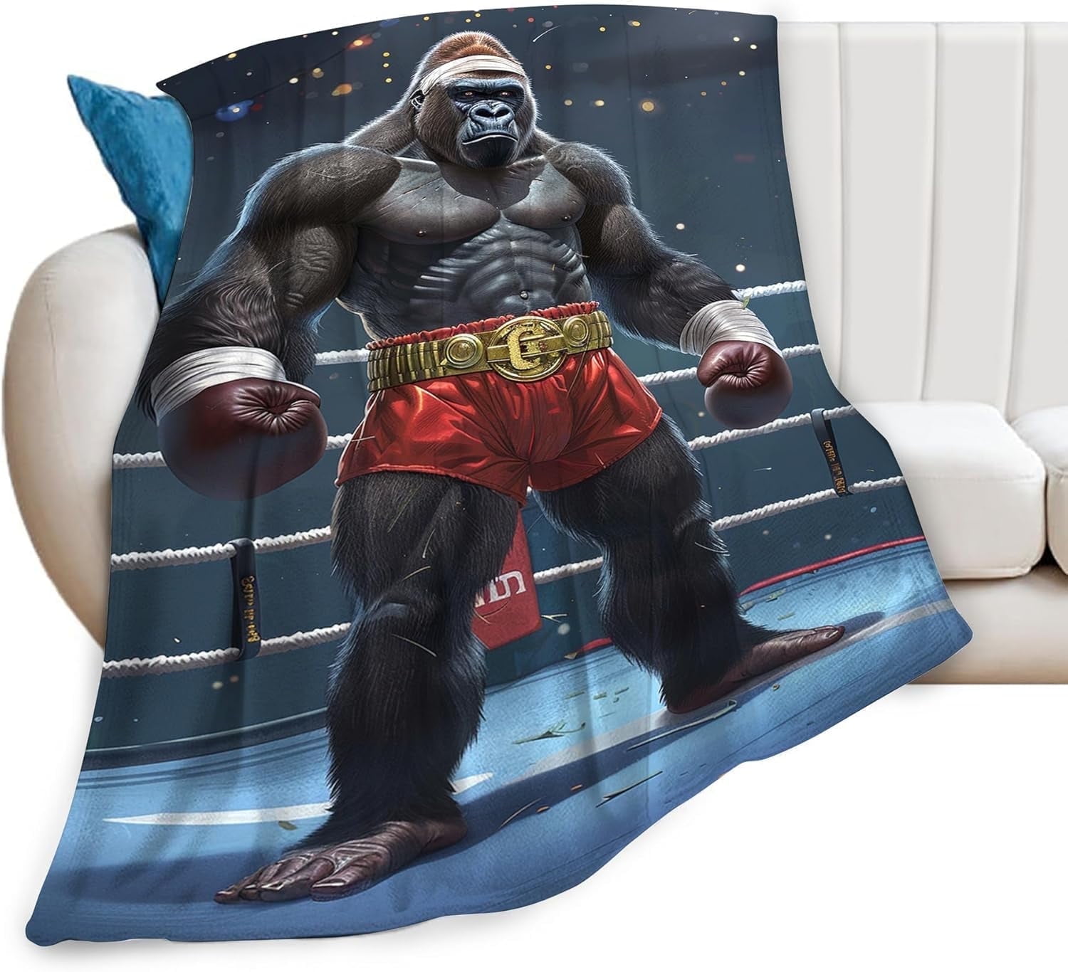 Gorilla Boxing Blanket Funny Boxing Throw Blanket Boxing Gifts and Decor Boxing Blanket for Men Boys Girls Women Soft Warm Cozy Fleece Blanket for Couch Sofa \u200bBed 80"x60"