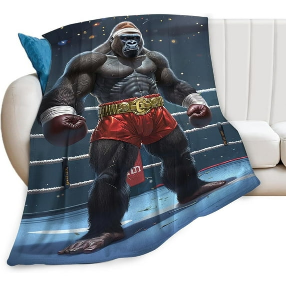 Gorilla Boxing Blanket Funny Boxing Throw Blanket Boxing Gifts and Decor Boxing Blanket for Men Boys Girls Women Soft Warm Cozy Fleece Blanket for Couch Sofa \u200bBed 60"x50"