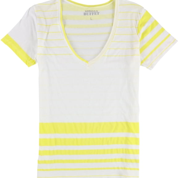 Gorilla Buffet Womens Fading Stripes Basic T-Shirt, White, Large