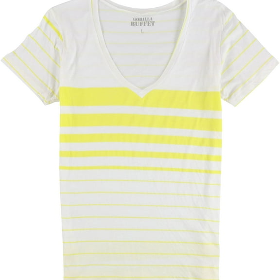 Gorilla Buffet Womens Filled stripes Basic T-Shirt, White, Large