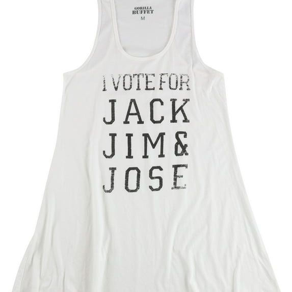 Gorilla Buffet Womens I Vote For Jack Jim & Jose Racerback Tank Top, White, Small