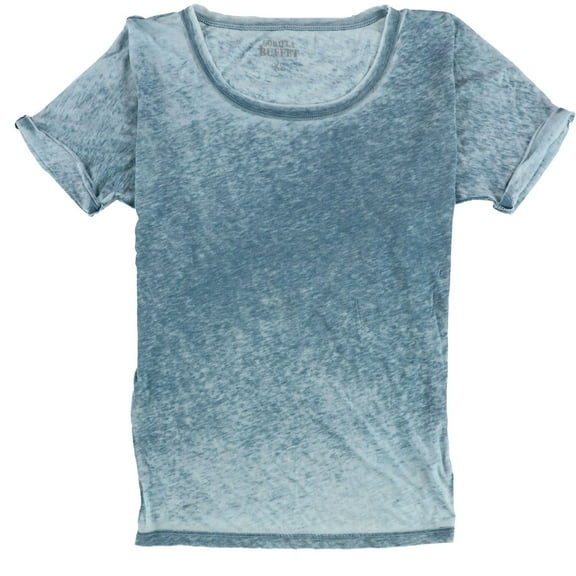 Gorilla Buffet Womens Two Tone Rolled Sleeves Basic T-Shirt, Blue, X-Small