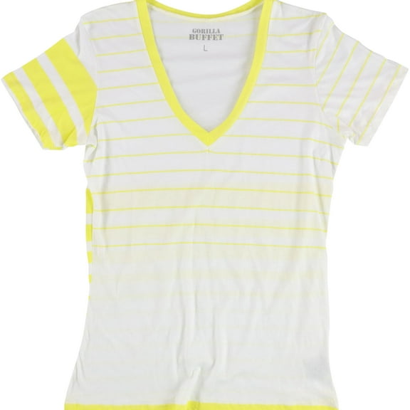Gorilla Buffet Womens Two Tone Stripes Basic T-Shirt, White, Large