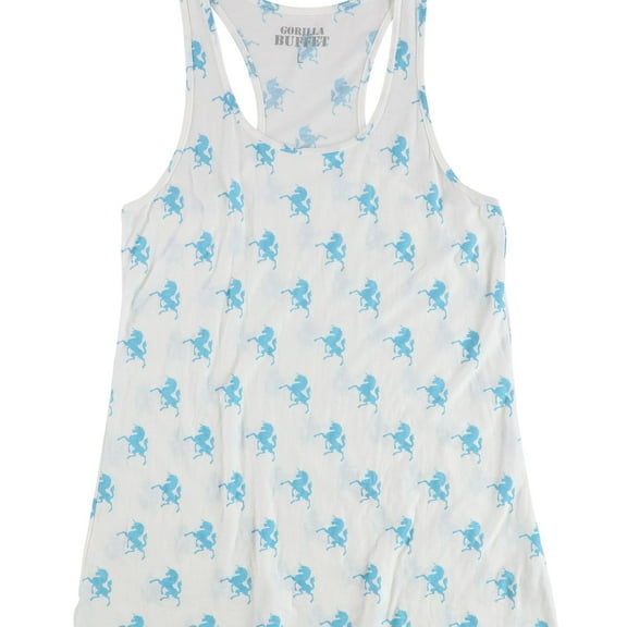 Gorilla Buffet Womens Unicorn Pattern Racerback Tank Top, White, Large