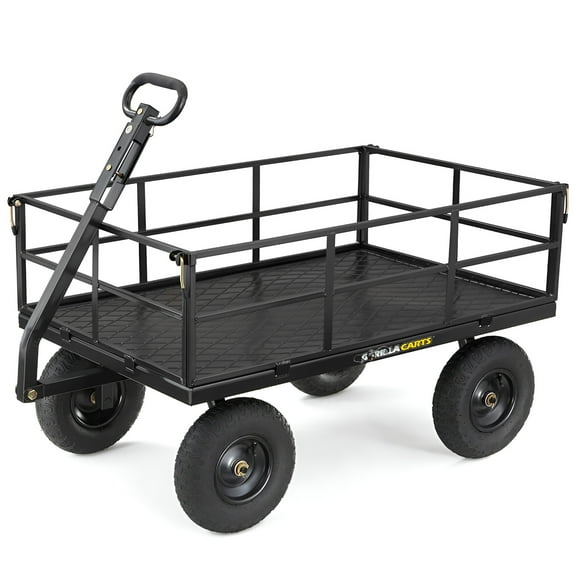 Gorilla Carts Towable Steel Utility Cart w/ Removable Side Panels, 1200 lb Capacity, Black