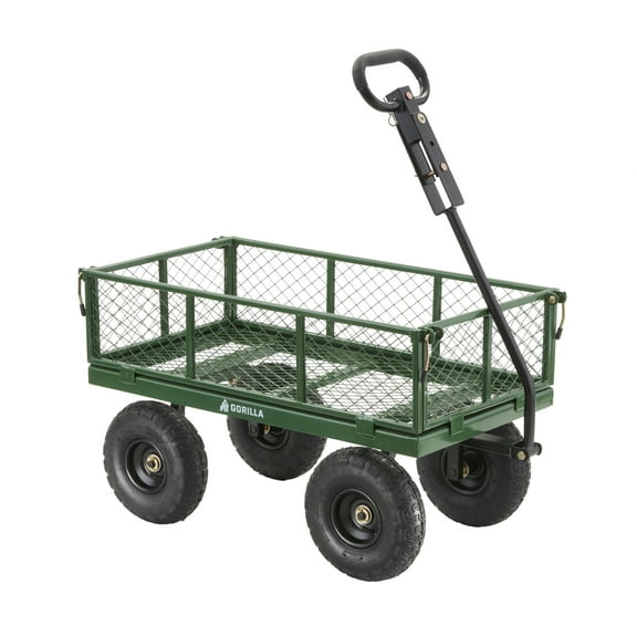 Gorilla Carts 400 lb. Capacity Steel Utility Garden Landscape Cart, 32 inch x 18 inch Steel Mesh Bed, 2 in 1 Convertible Handle