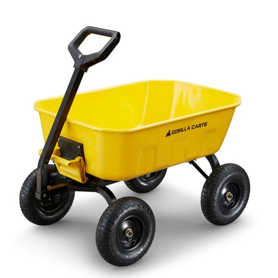 Gorilla Carts 8 Cu Ft Steel Dump Cart with Quick-Release, 1200 lb Capacity, Yellow