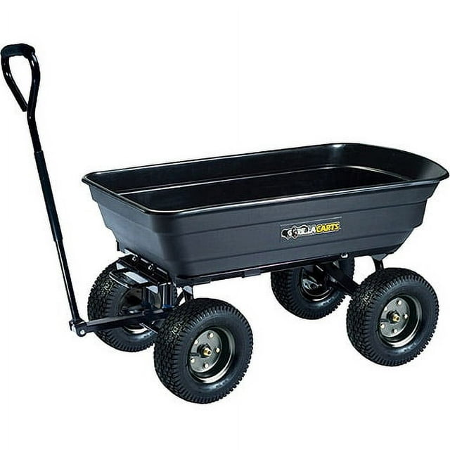 Gorilla Carts GOR200B Poly Garden Dump Cart with Steel Frame and 10-Inch Pneumatic Tires, 600-Pound Capacity, 36-Inch by 20-Inch Bed, Black Finish