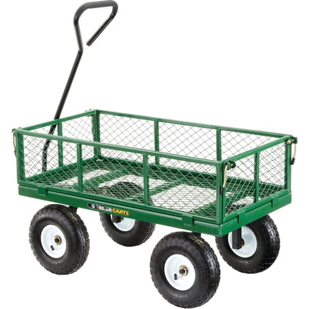 Gorilla Carts Steel Garden Cart GOR400-COM - Removable Mesh Sides - 400 lb, Green