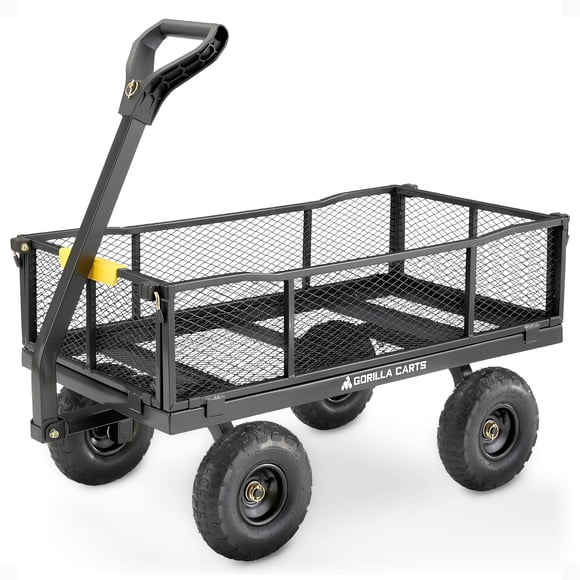 Gorilla Carts Towable Steel Utility Cart w/ Removable Side Panels, 900 lb Capacity, Black