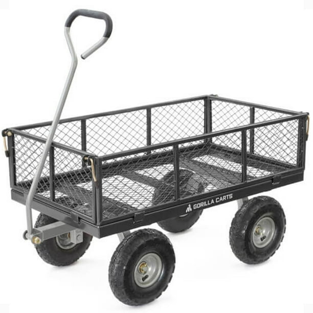 Gorilla Carts Steel Utility Cart with Removable Side Panels, 800 lb Capacity, Black