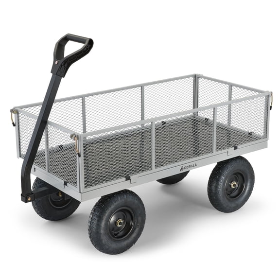 Gorilla Carts Towable Utility Cart with Removable Side Panels - 1000 lb Capacity - Gray