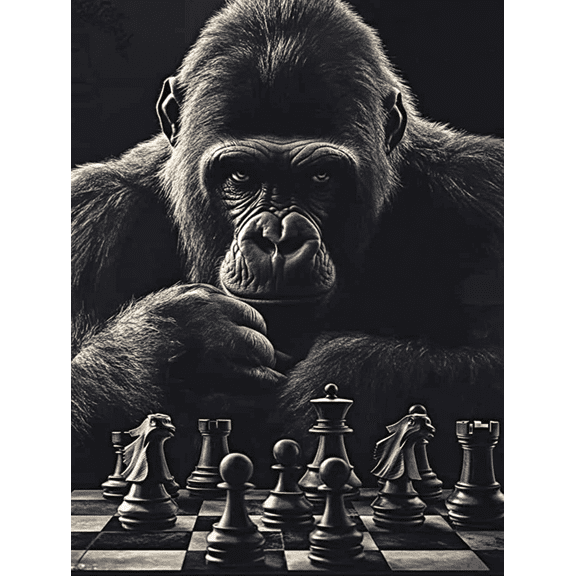 Gorilla Chess Player Canvas Art/Wall Art Suitable for Living Room Bedroom Office Study and Game Room Decoration.