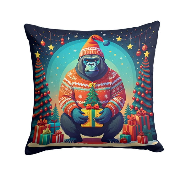 Gorilla Christmas Fabric Decorative Pillow 14 in x 14 in