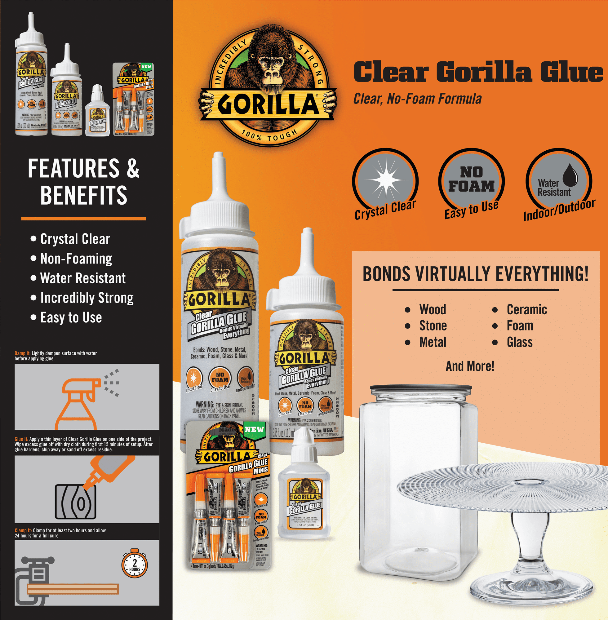 Gorilla Clear All-Purpose Glue - Pack of 12 — Residential Use, Standard Application