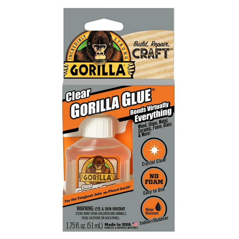 Clear Gorilla Glue, 1.75 oz, Dries Clear, 4/Carton Clear Gorilla Glue, 1.75 oz, Dries Clear, 4/Carton