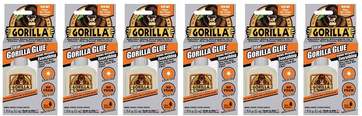Gorilla Clear Glue, 1.75 ounce Bottle, Clear Pack of 6 — Residential Use, Standard Application