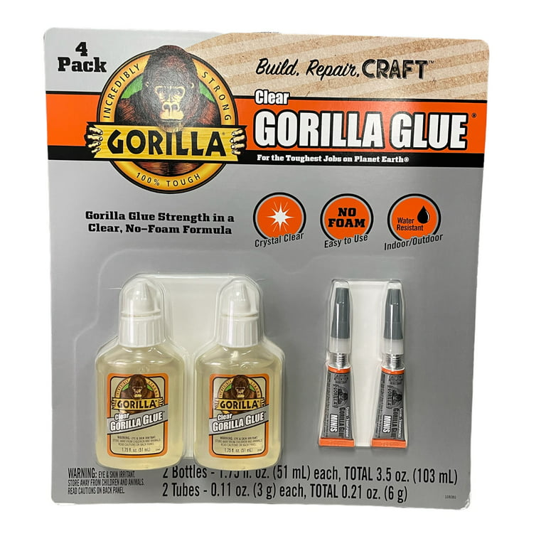 2 PACK) Clear Gorilla Glue Water Resistant No Foam 1.75 Fl Oz