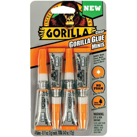 Gorilla Clear Glue Minis, Four 3 Gram Tubes, Clear, (Pack of 1)