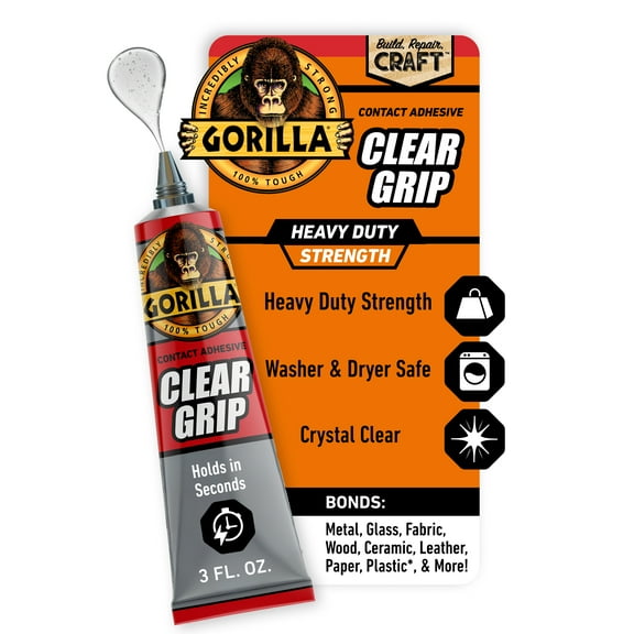 Gorilla Clear Grip Contact Adhesive, 3 Ounce (88mL), Assembled Product Weight 3 Ounces, 24 hours Dry Time
