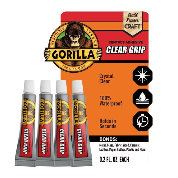 Gorilla Clear Grip Contact Glue 0.2 fl oz Mini Tubes, 4 Count