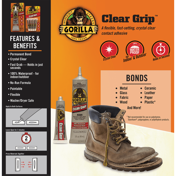Gorilla Clear Grip Multi-Purpose Adhesive - Pack of 12  Residential Use, Standard Application