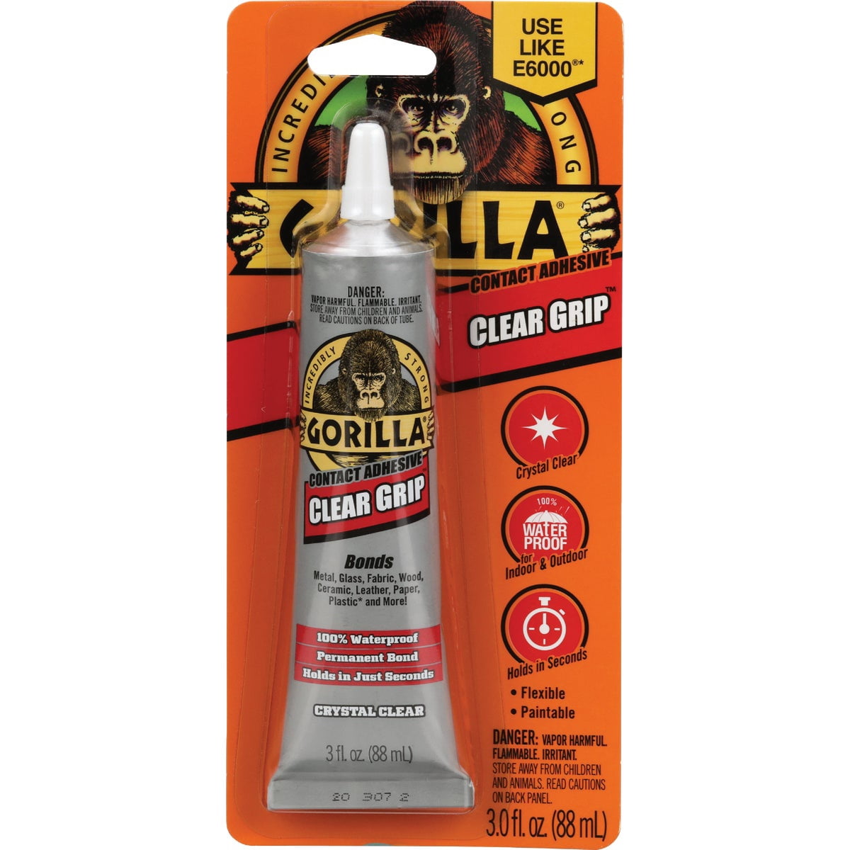 Gorilla Clear Grip Waterproof Contact Adhesive, , 3 Ounce, Clear, (Pack of 2)