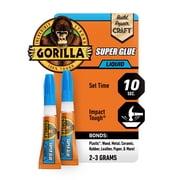 Gorilla Clear Super Glue 3g .11 Ounces Mini Tubes, 2 Pack, 24 hours cure time